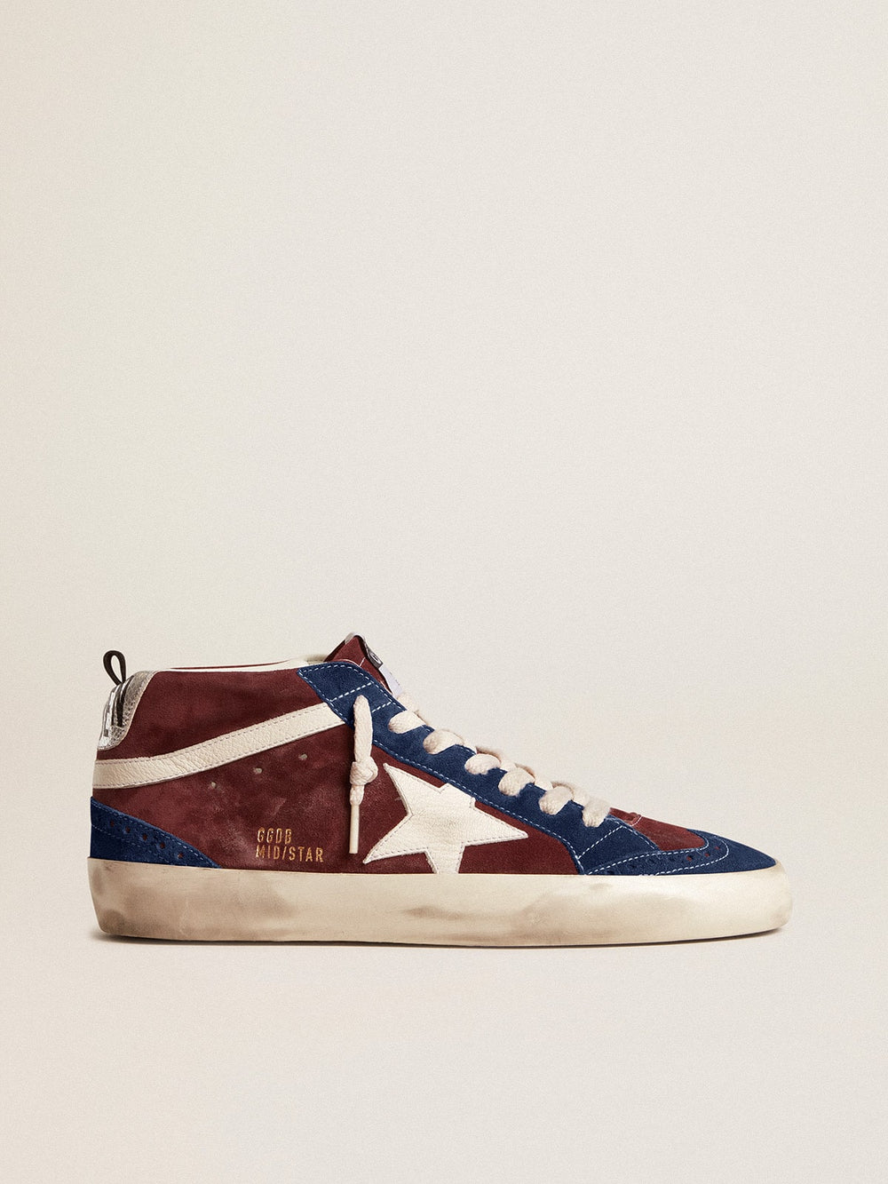 Men's Mid Star in wine-red suede with white nappa star and flash