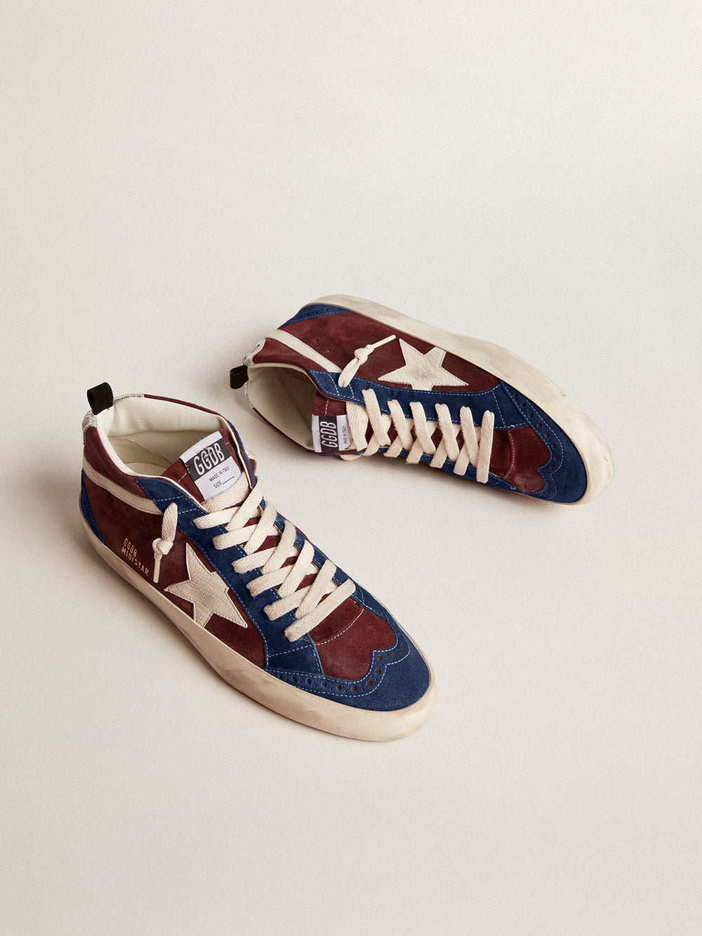 Men's Mid Star in wine-red suede with white nappa star and flash