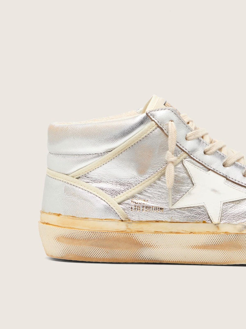 Men’s Mid Star in silver metallic leather with ivory star