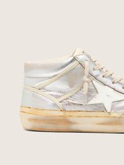 Men’s Mid Star in silver metallic leather with ivory star