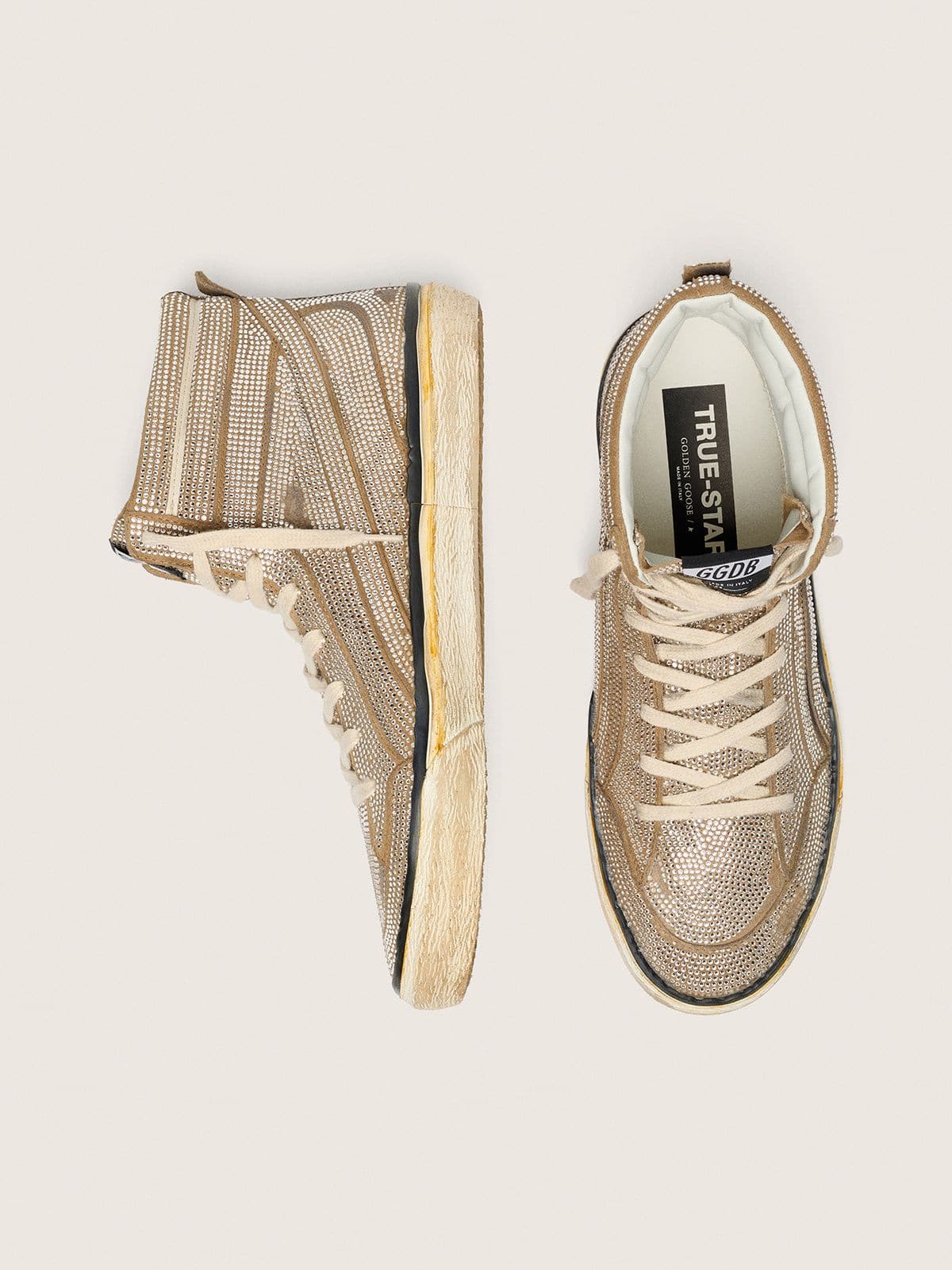 Men's Slide LAB sneakers in tobacco-colored suede with crystals and tobacco-colored suede star