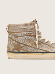 Men's Slide LAB sneakers in tobacco-colored suede with crystals and tobacco-colored suede star
