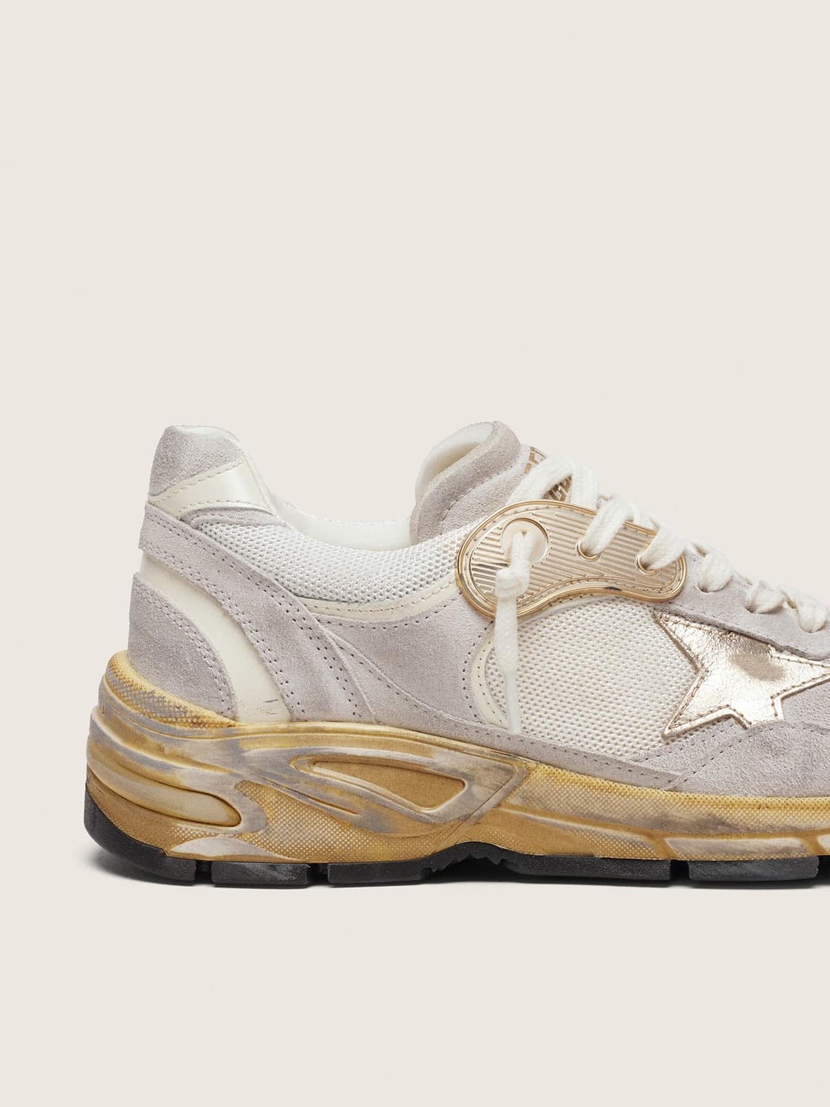 Men's Dad-Star in mesh and white suede with gold foiled leather star