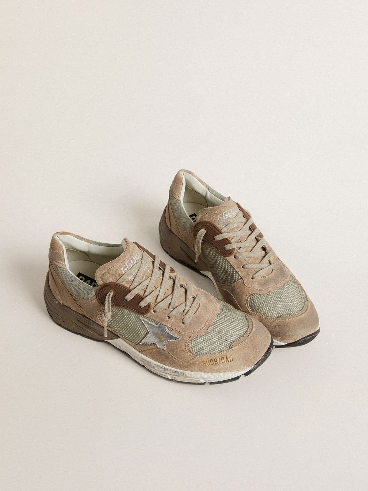 Men's Dad-Star in beige mesh and suede with silver leather star