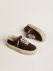 Men's Space-Star in dark brown suede with metallic silver heel tab