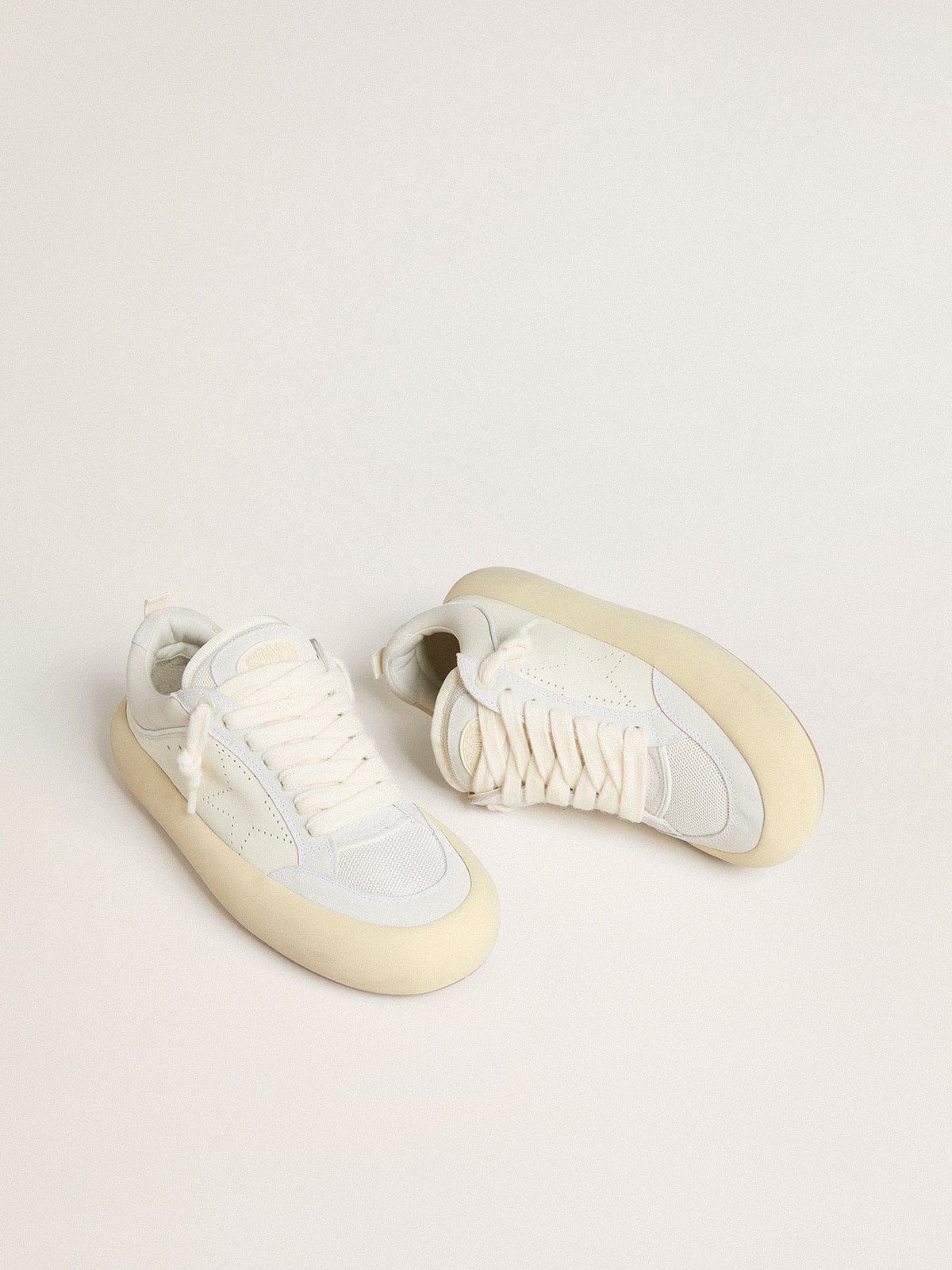 Men's Space-Star Cube in white leather with perforated star