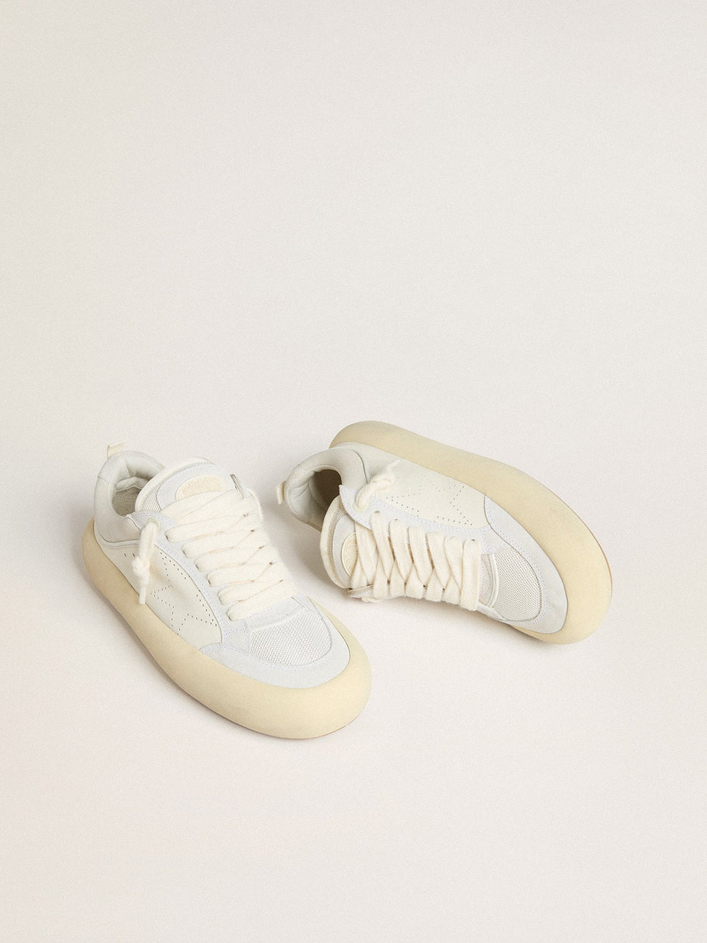 Men's Space-Star Cube in white leather with perforated star