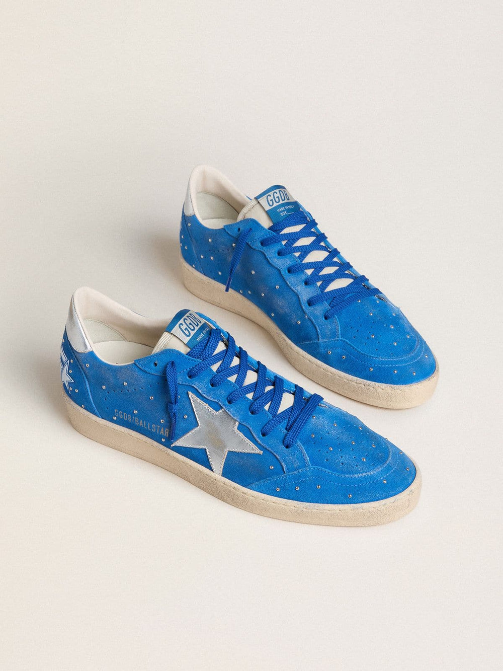 Men's Ball Star in light blue suede with studs and silver metallic leather star