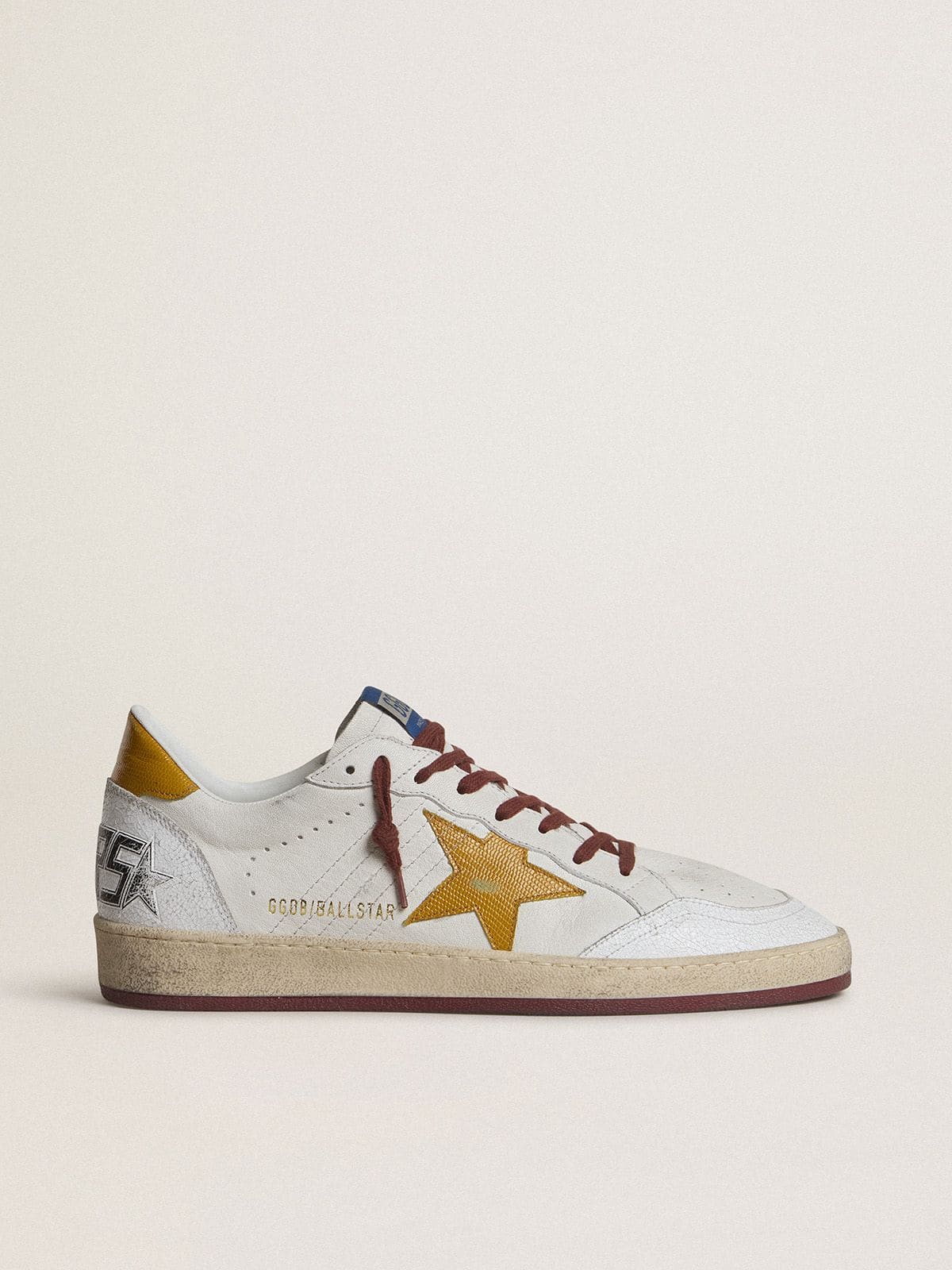 Men's Ball Star in white nappa leather with yellow animal-print leather star and heel tab