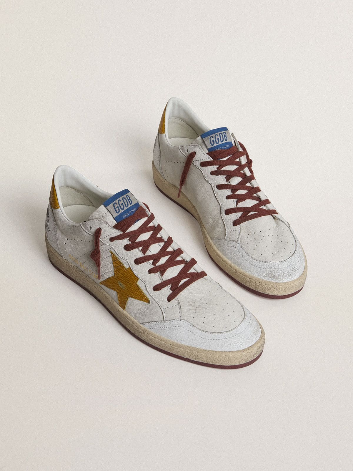 Men's Ball Star in white nappa leather with yellow animal-print leather star and heel tab