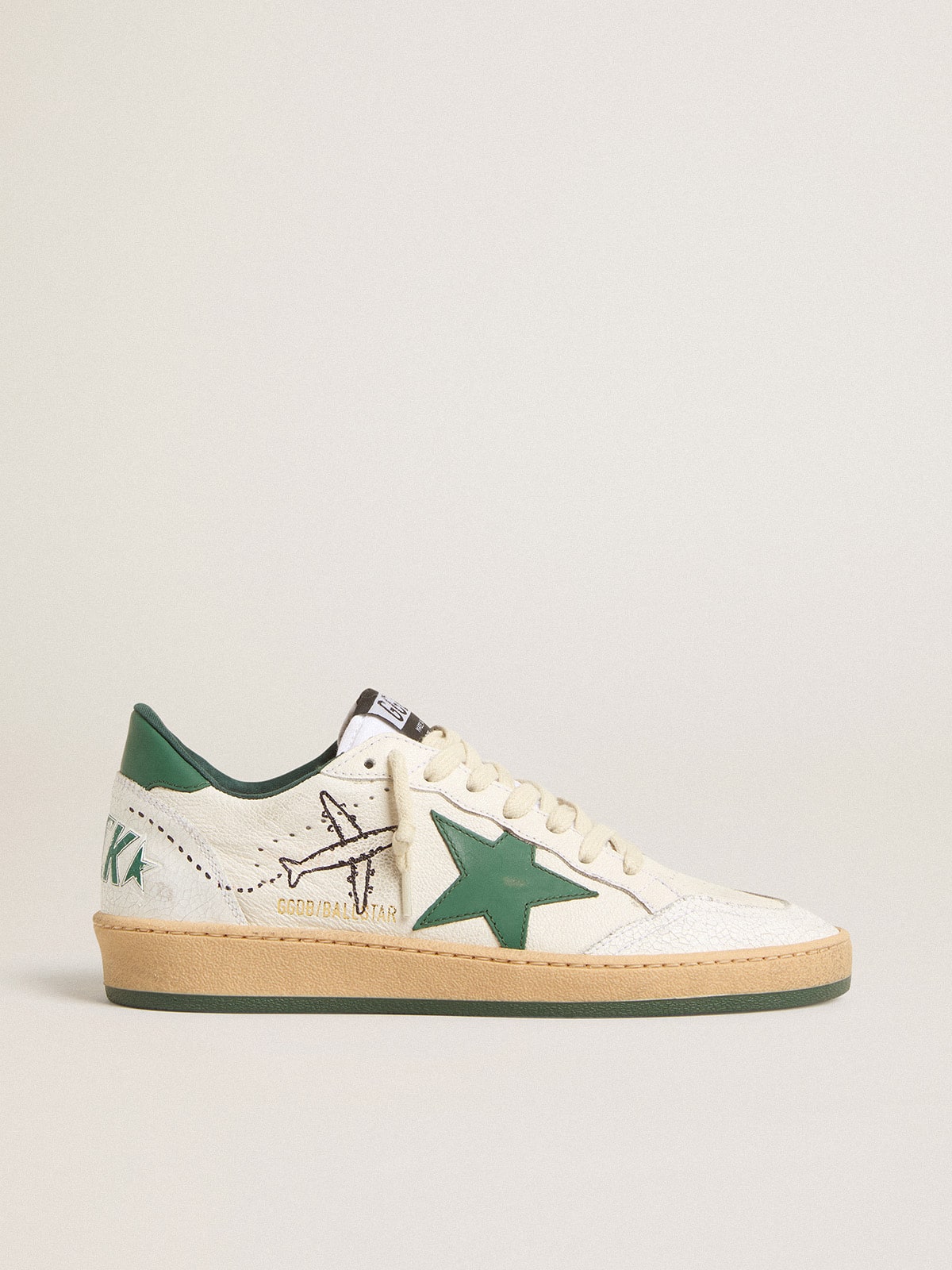 Men's Ball Star Wishes in white nappa leather with green leather star and heel tab