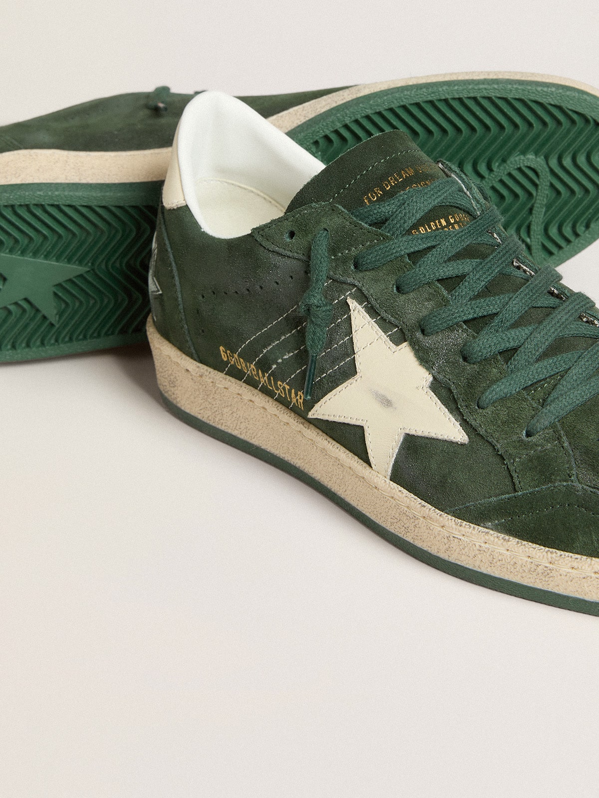 Men's Ball Star in green suede with white leather star and heel tab