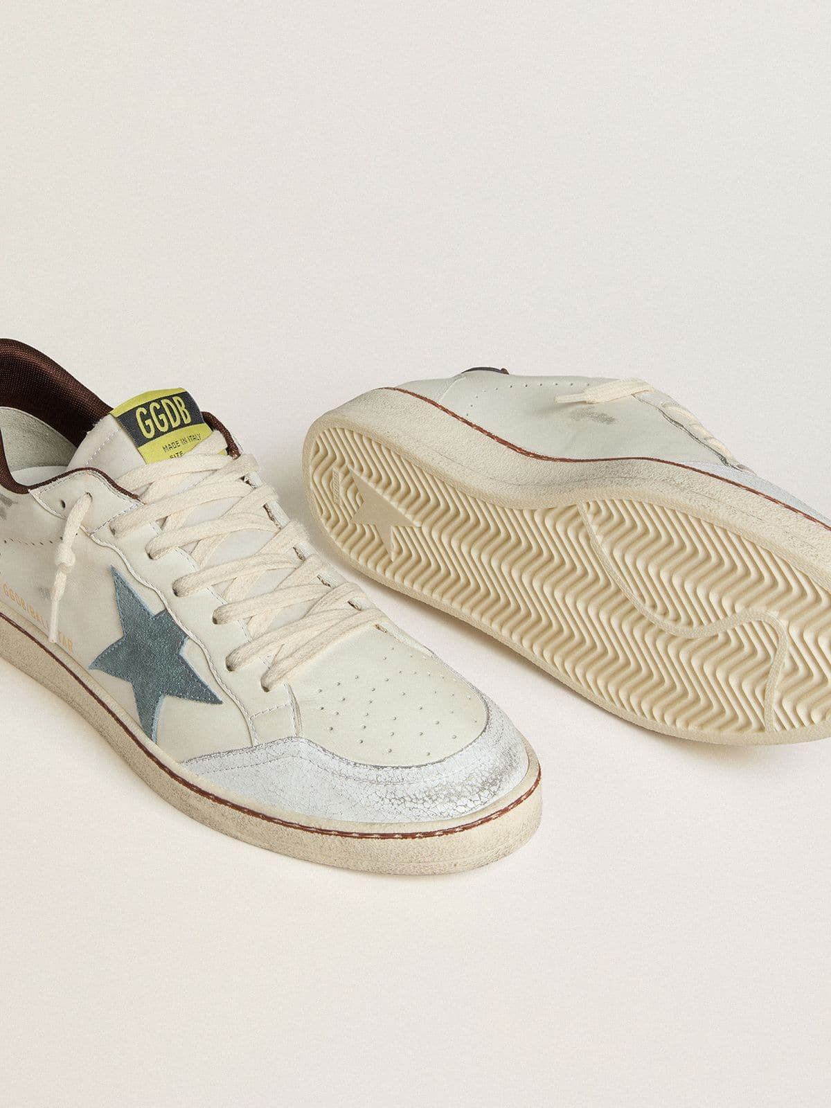 Men's Ball Star in white leather with light blue suede star and brown nubuck heel tab