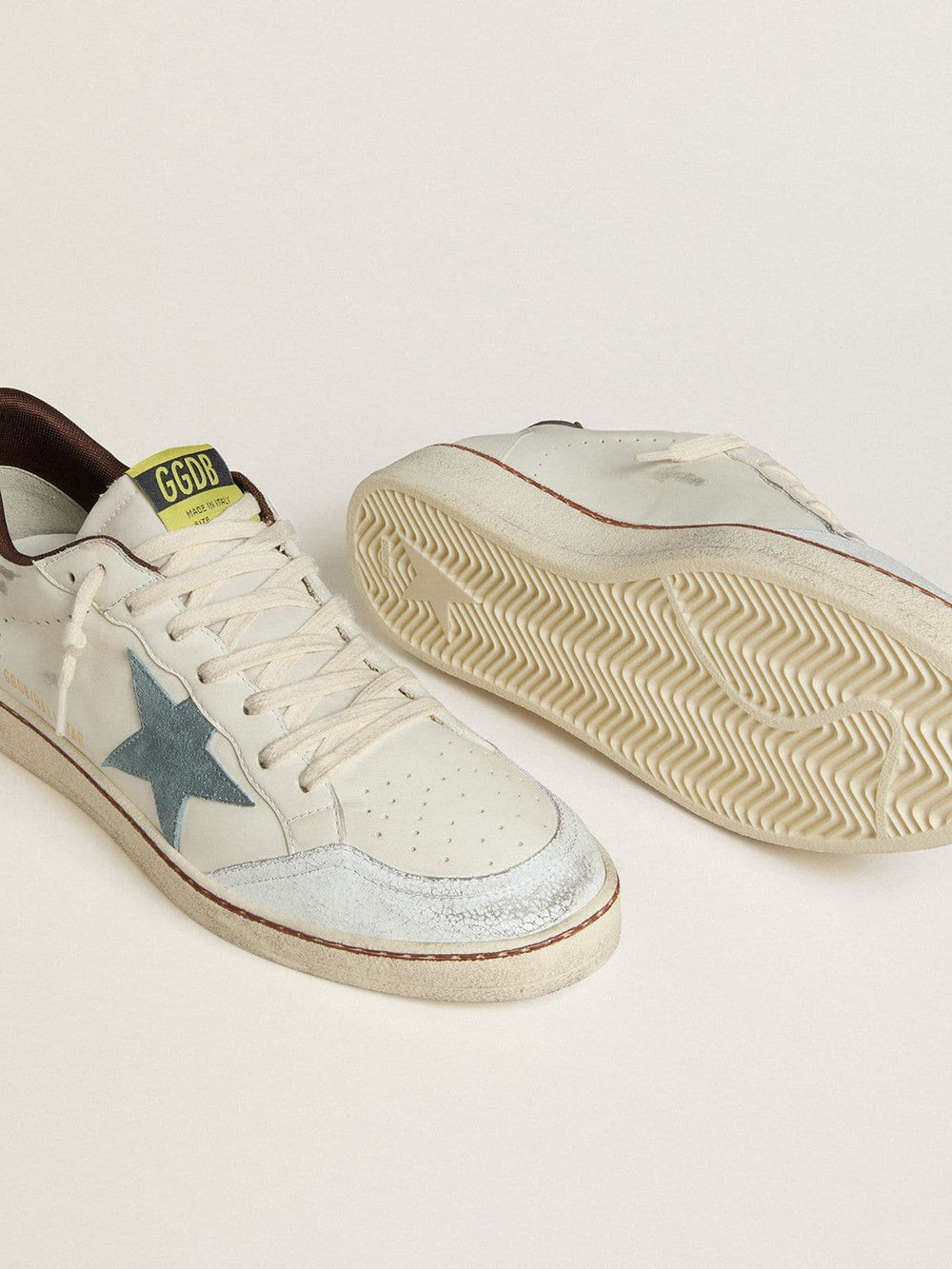Men's Ball Star in white leather with light blue suede star and brown nubuck heel tab