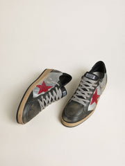Men's Ball Star LTD in silver laminated leather with red suede star and black inserts