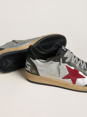 Men's Ball Star LTD in silver laminated leather with red suede star and black inserts