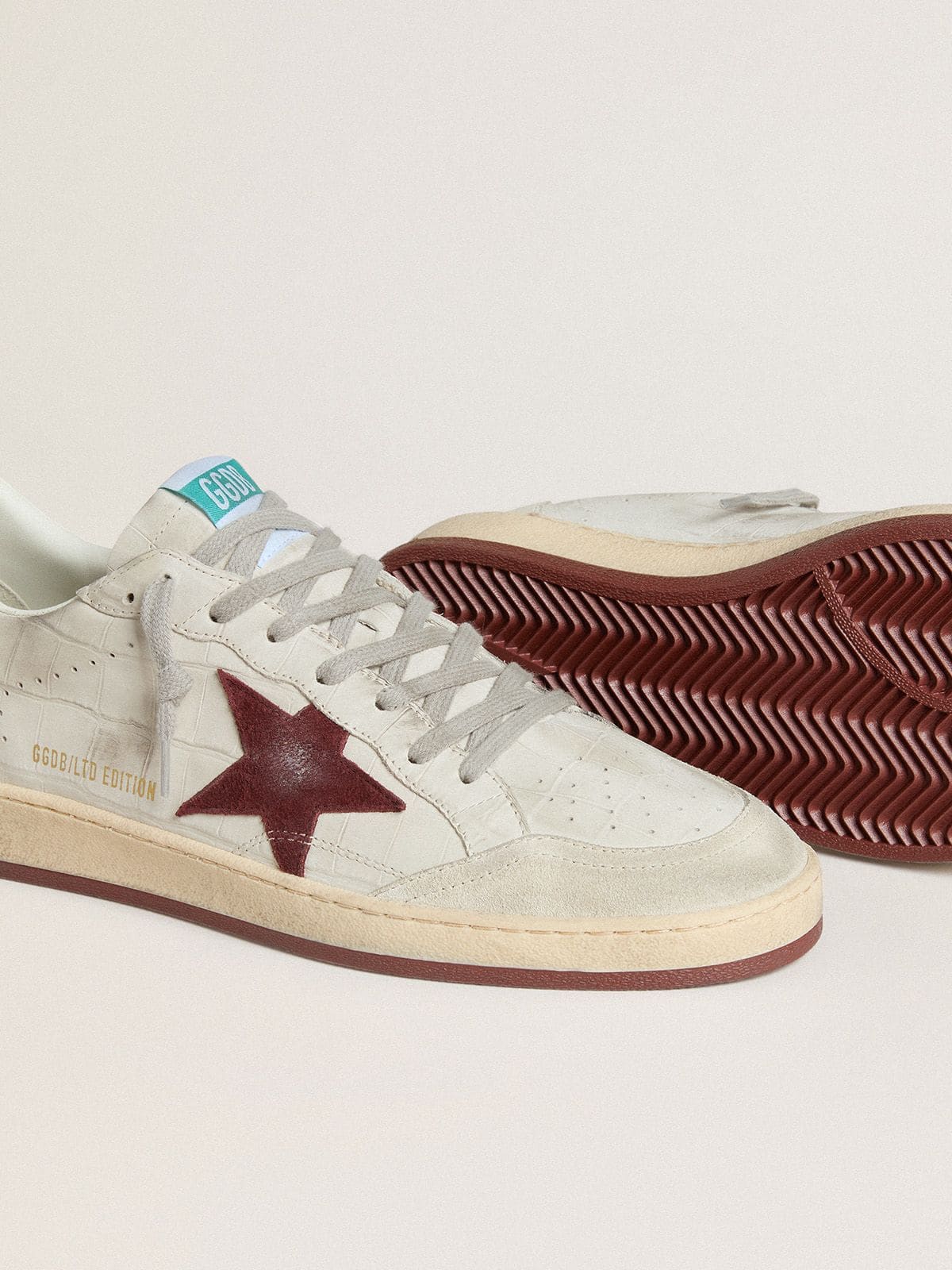 Men's Ball Star in crocodile-print nubuck with burgundy suede star