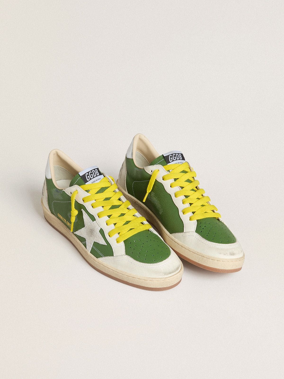 Ball Star LTD in green nappa leather with white suede star and metallic silver leather heel tab