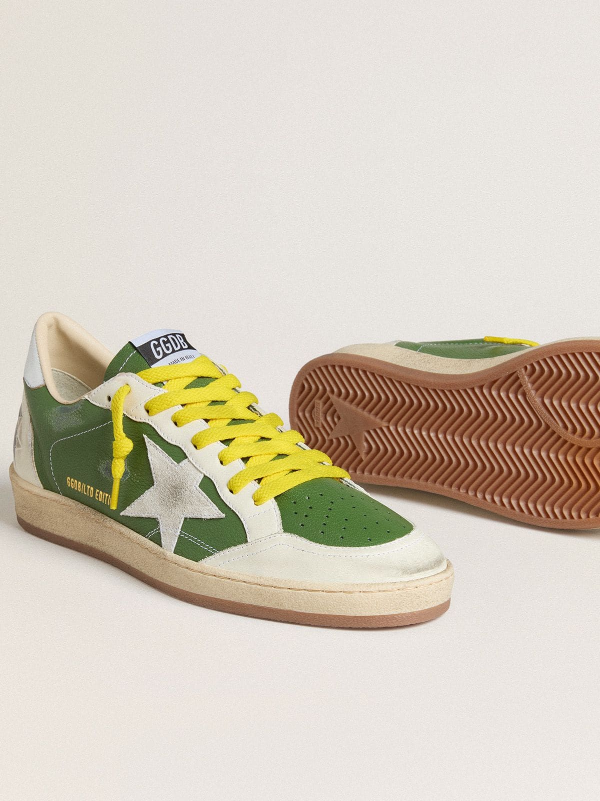 Ball Star LTD in green nappa leather with white suede star and metallic silver leather heel tab