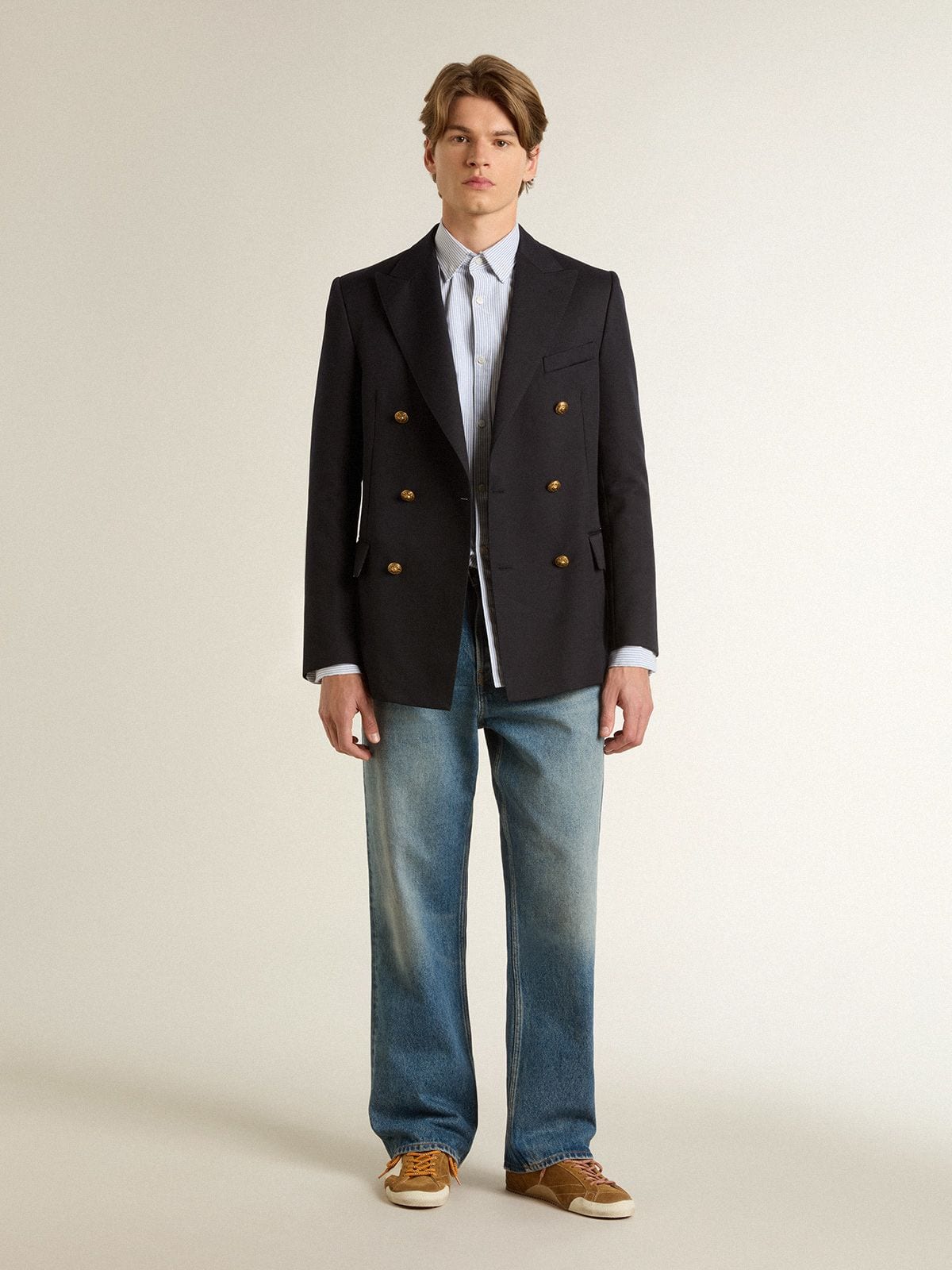 Men's True-Star in tobacco-colored suede with white star and platinum heel tab