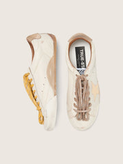 Men's True-Star in white nappa leather with gold foiled leather star and beige suede heel tab