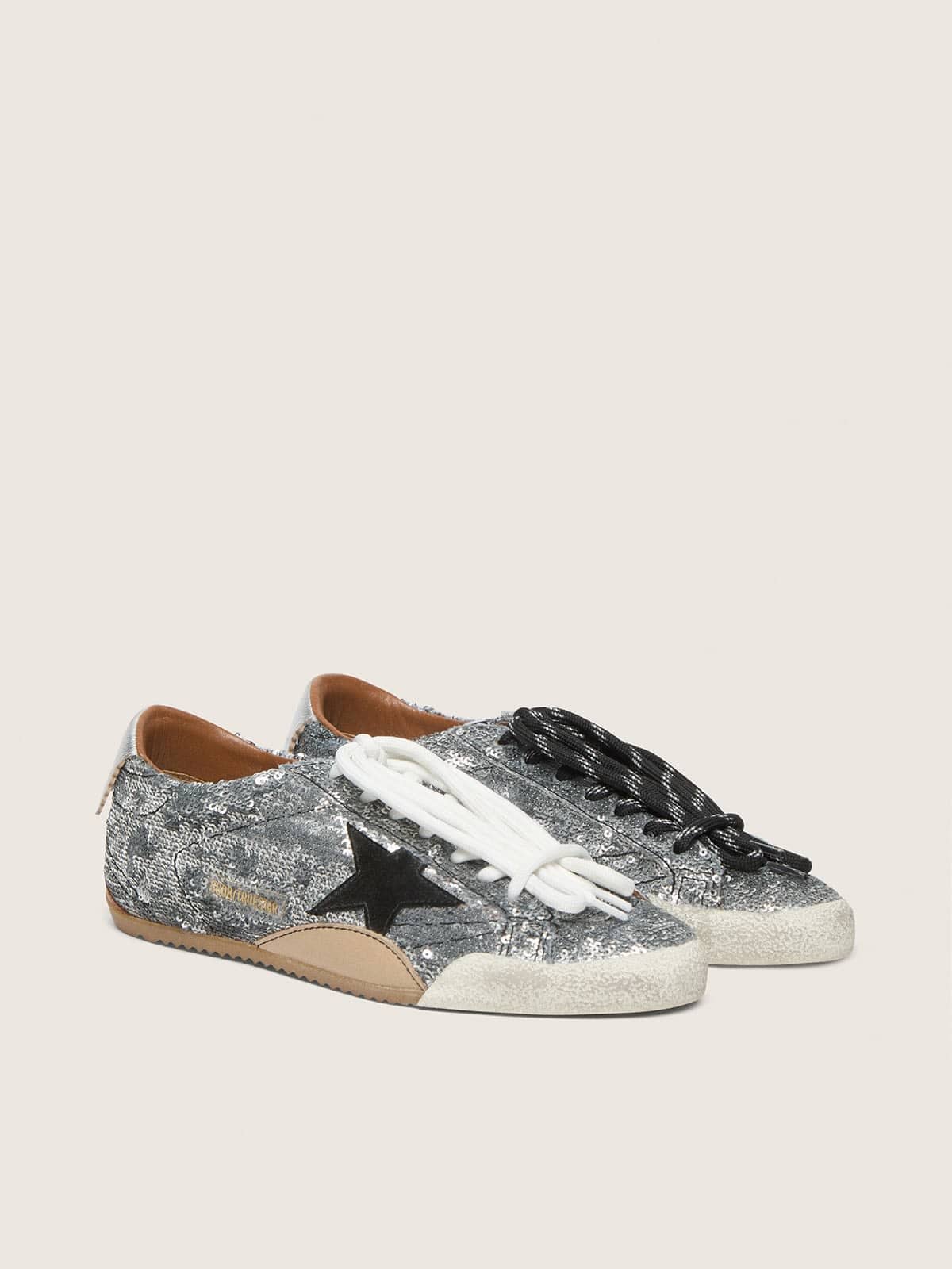 Men's True-Star in silver sequins with black star and silver leather heel tab