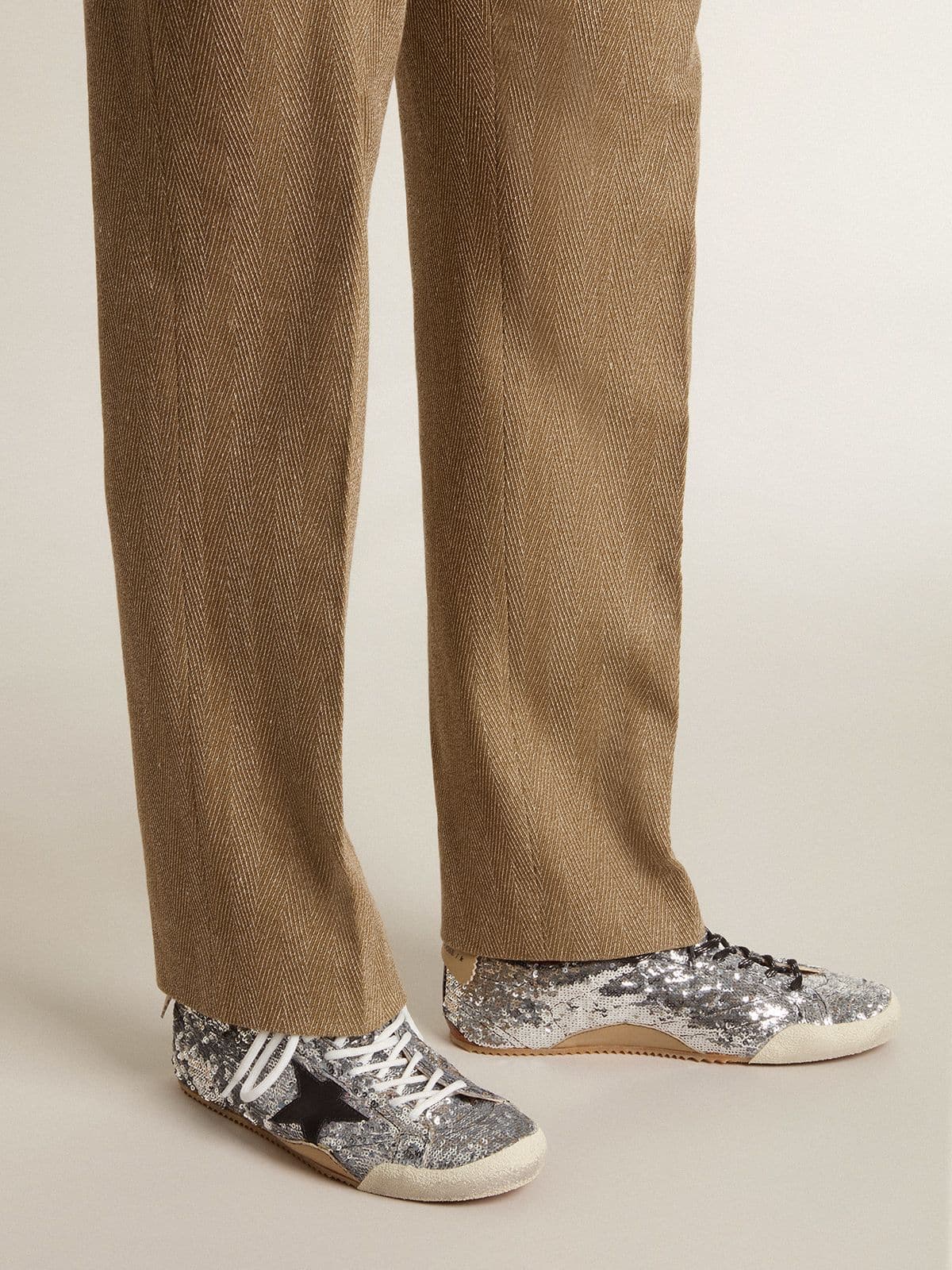 Men's True-Star in silver sequins with black star and silver leather heel tab