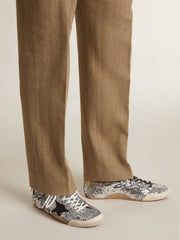 Men's True-Star in silver sequins with black star and silver leather heel tab