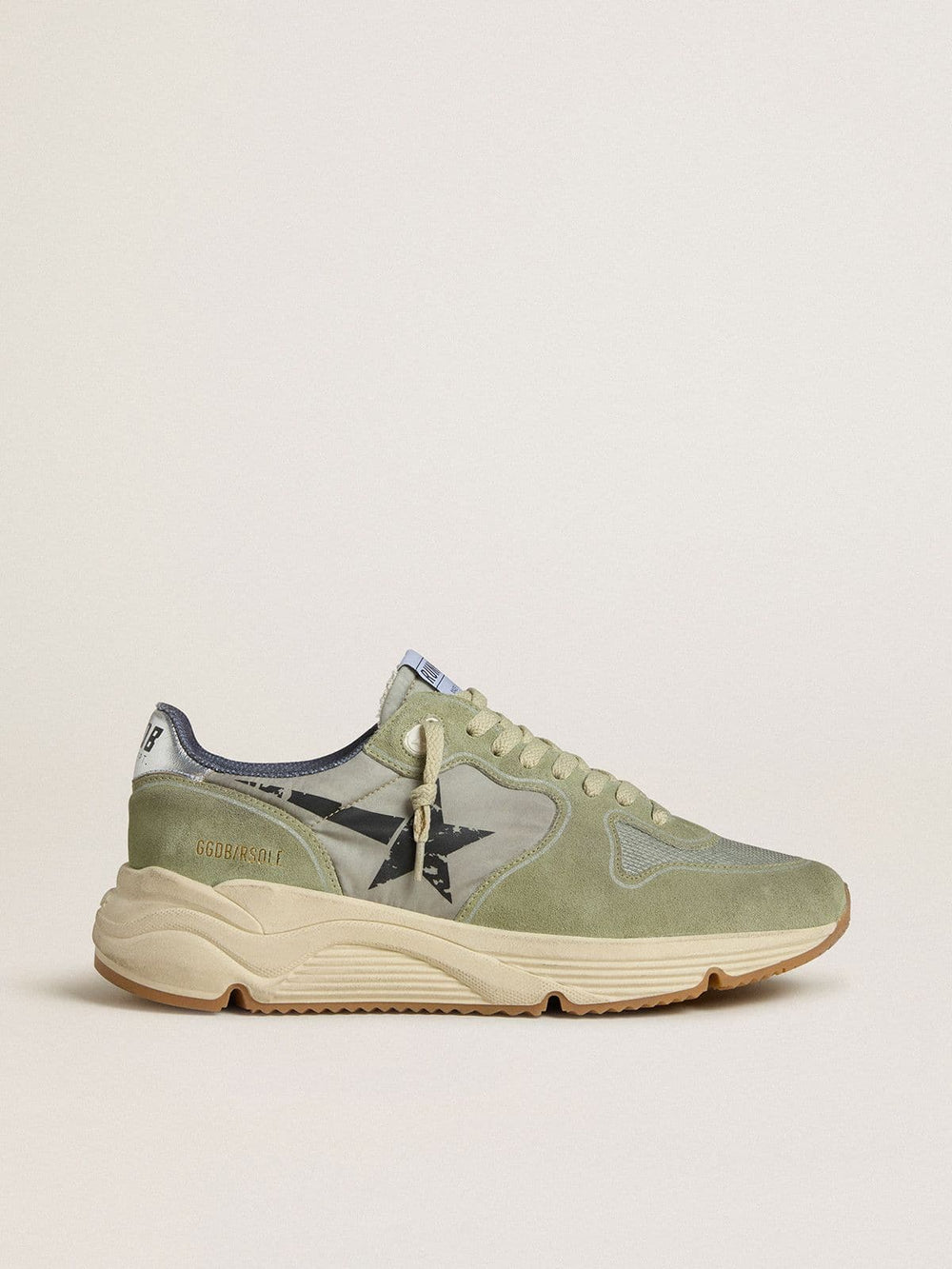 Men's Running Sole in sage-green nylon and suede with printed black star