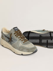 Men's Running Sole in light blue nylon with black star and green leather heel tab