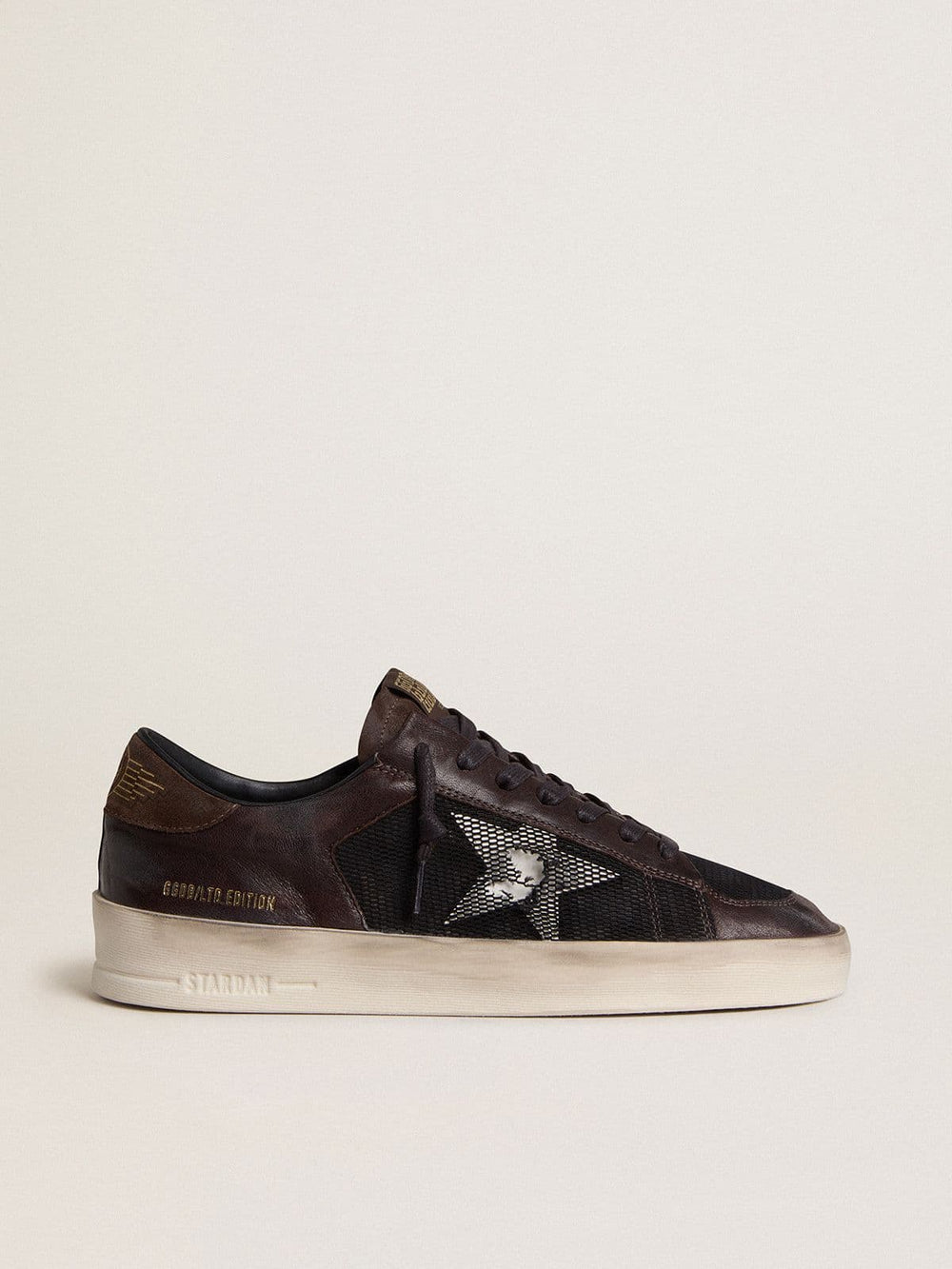 Men's Stardan in brown suede and black mesh with white leather star and nappa leather inserts