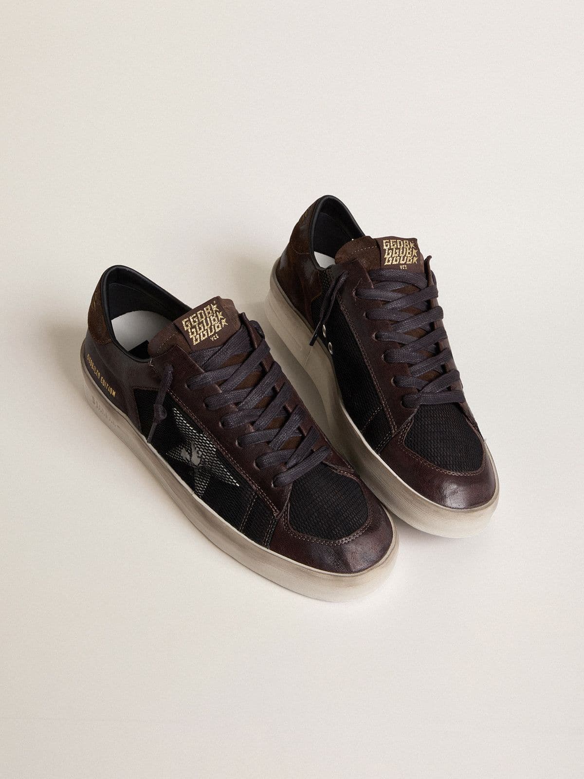 Men's Stardan in brown suede and black mesh with white leather star and nappa leather inserts