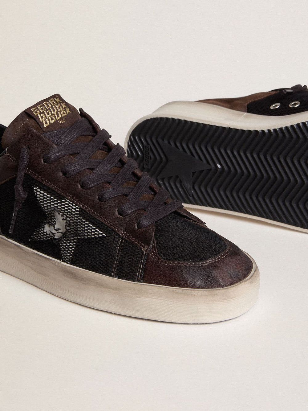 Men's Stardan in brown suede and black mesh with white leather star and nappa leather inserts