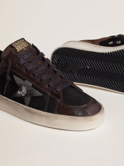 Men's Stardan in brown suede and black mesh with white leather star and nappa leather inserts