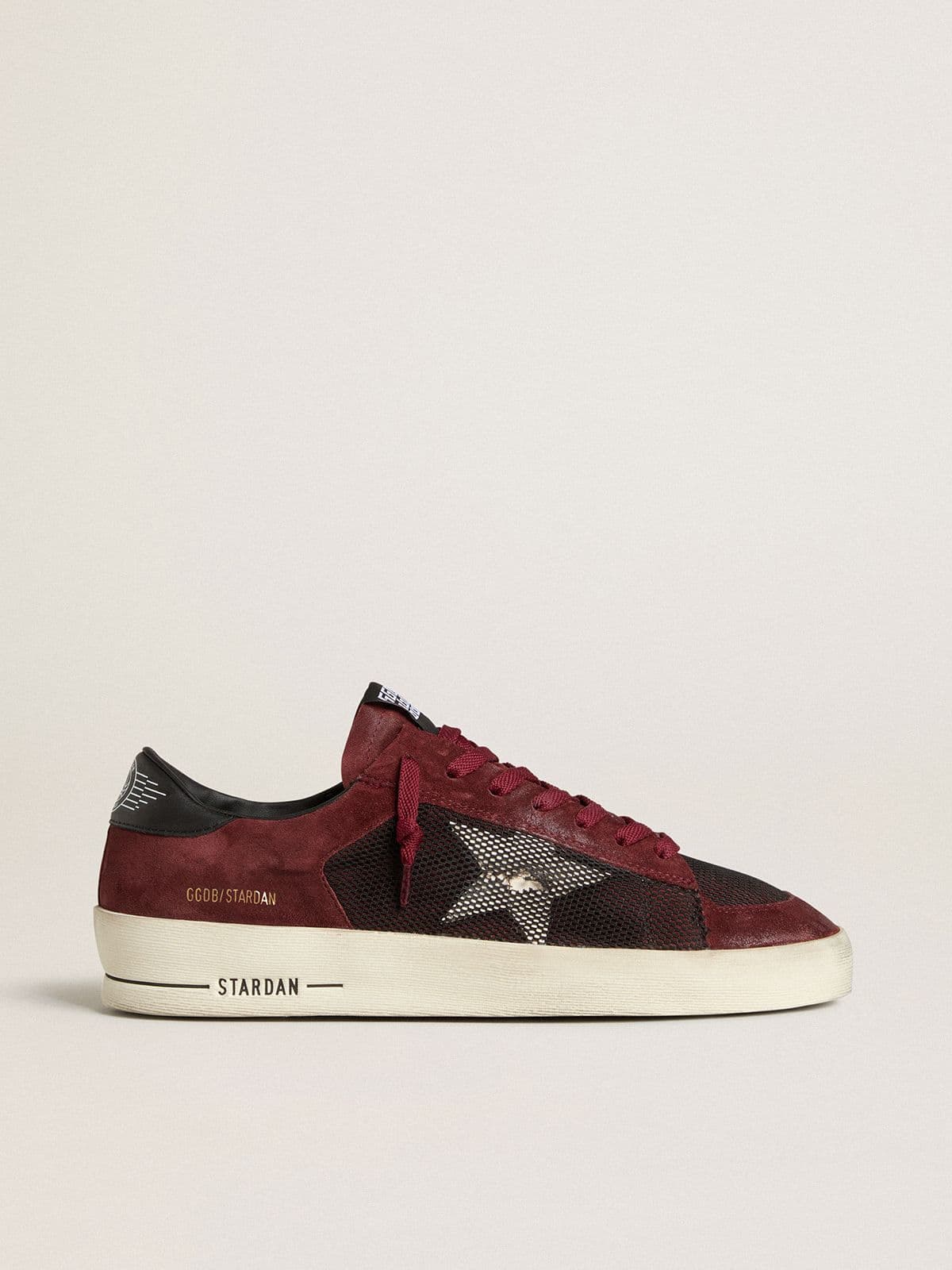 Men's Stardan in black mesh and burgundy suede with white leather star