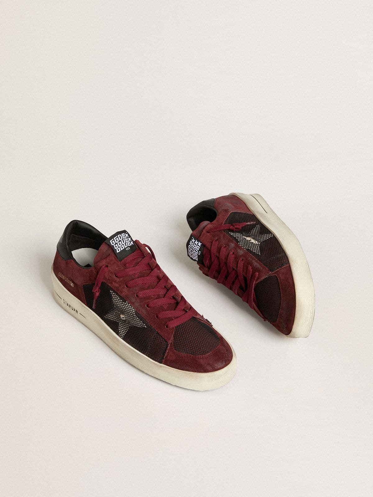 Men's Stardan in black mesh and burgundy suede with white leather star