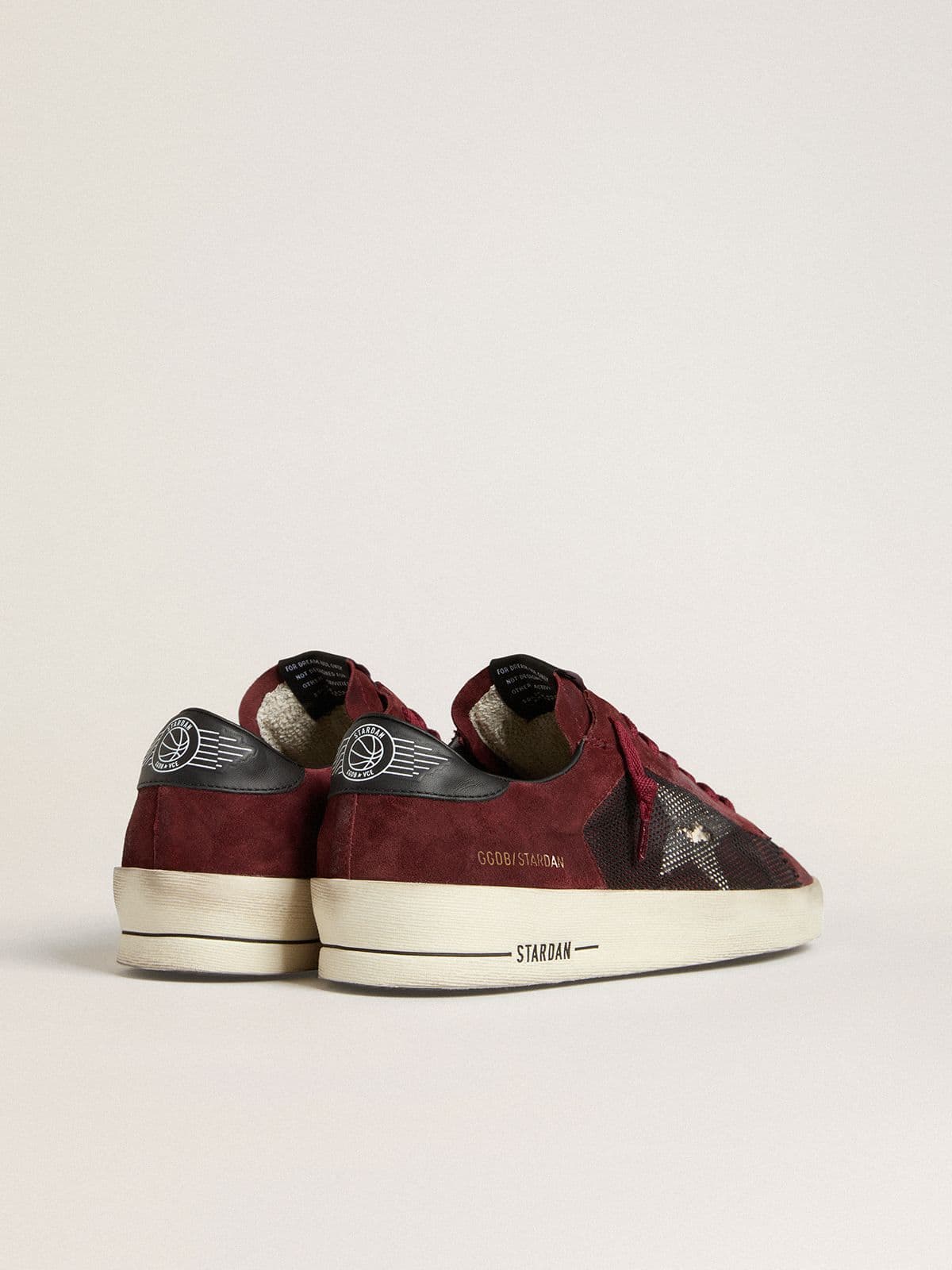 Men's Stardan in black mesh and burgundy suede with white leather star