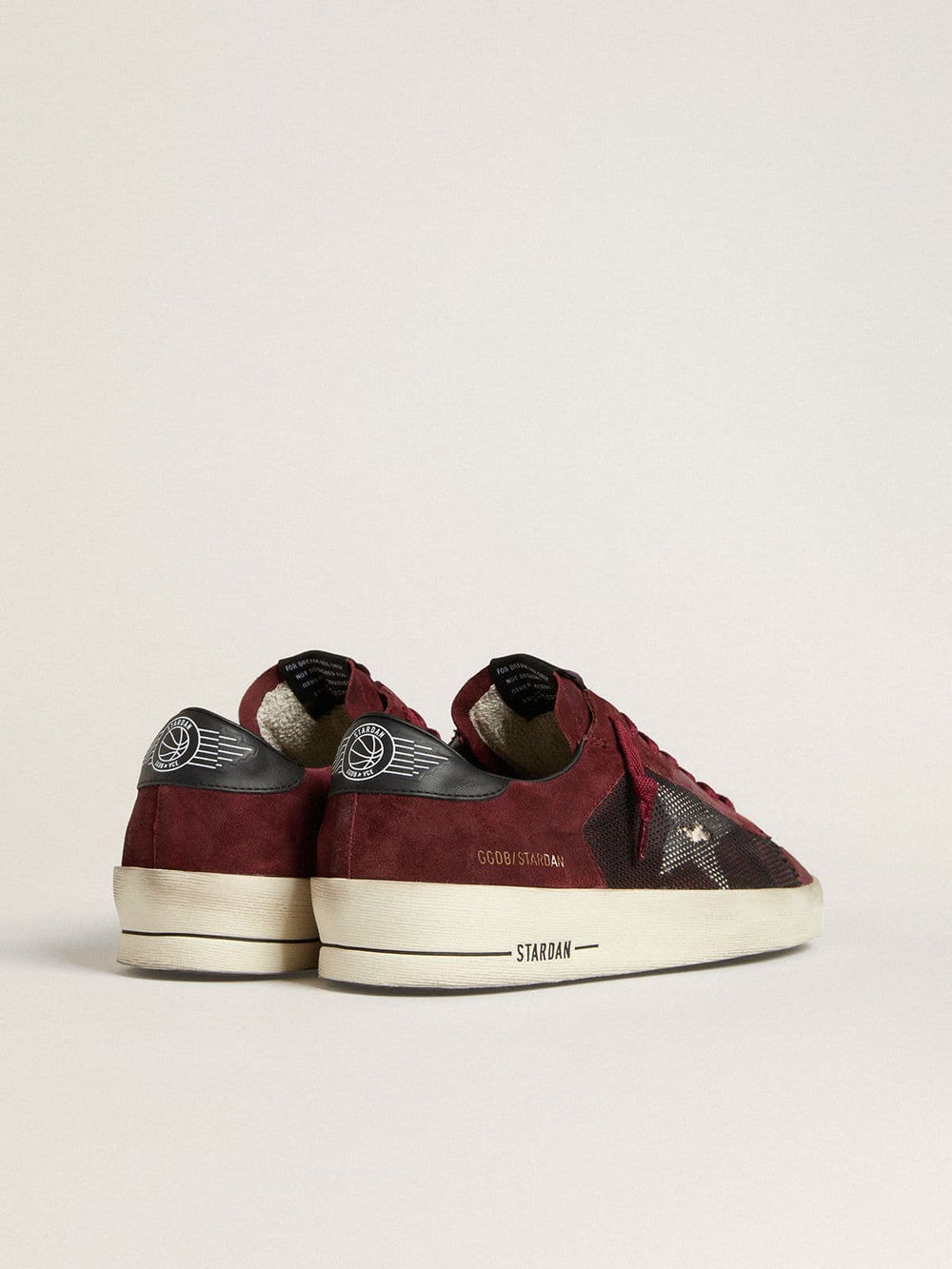 Men's Stardan in black mesh and burgundy suede with white leather star