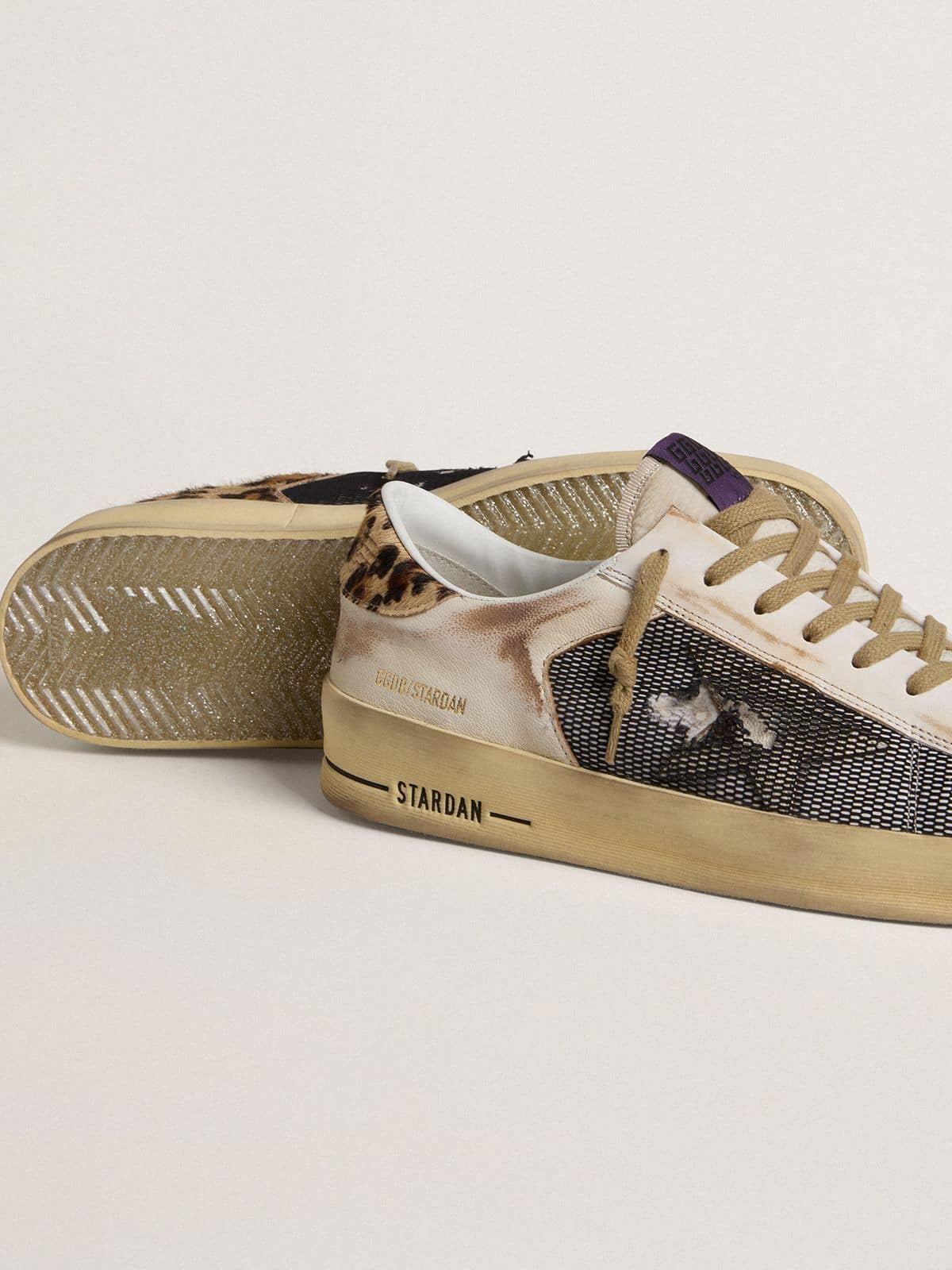 Men's Stardan in nappa and mesh with leopard-print pony skin heel tab
