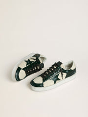 Men's Stardan LTD in cream leather with green crocodile-print leather star and inserts