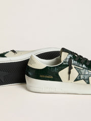 Men's Stardan LTD in cream leather with green crocodile-print leather star and inserts