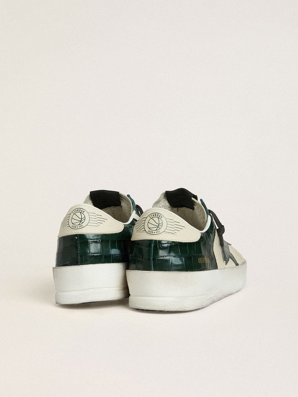 Men's Stardan LTD in cream leather with green crocodile-print leather star and inserts