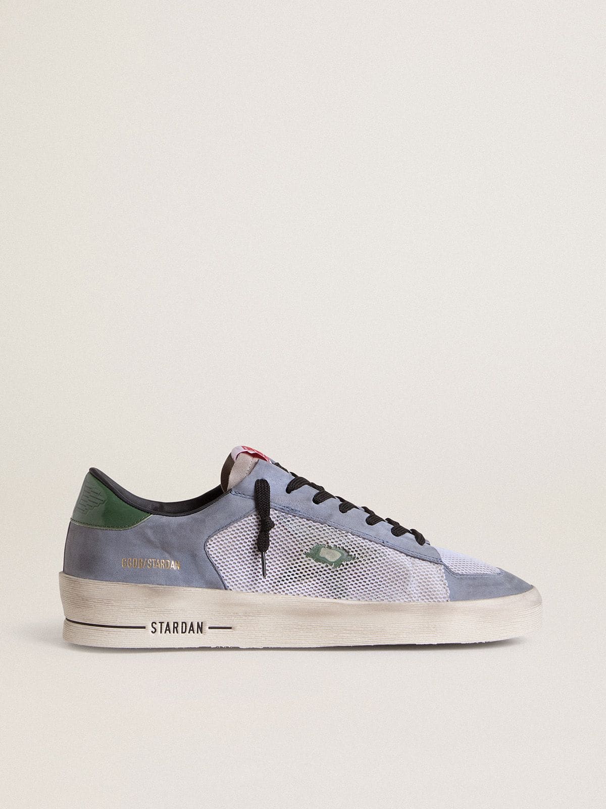 Men's Stardan in powder-blue suede with green leather star and heel tab