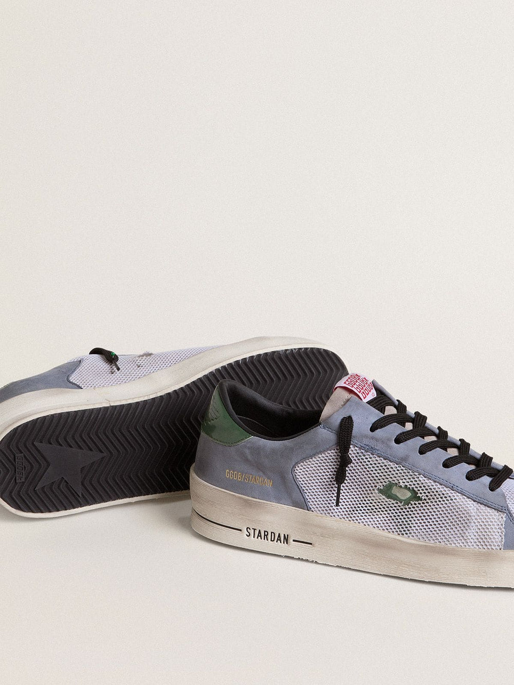 Men's Stardan in powder-blue suede with green leather star and heel tab