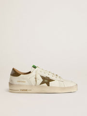 Men's Stardan in white leather with military-green snake-print leather star and heel tab