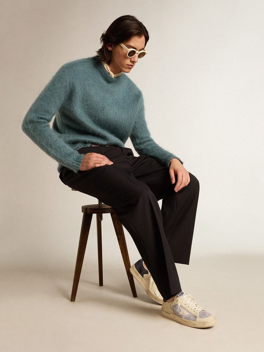 Stardan in white leather and mesh with white leather star