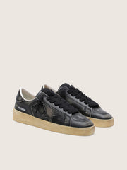 Men's Stardan in black leather with black leather star and heel tab