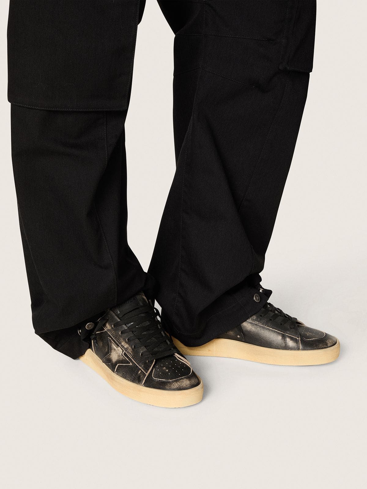 Men's Stardan in black leather with black leather star and heel tab