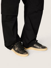 Men's Stardan in black leather with black leather star and heel tab