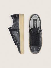 Men's Stardan in black leather with black leather star and heel tab